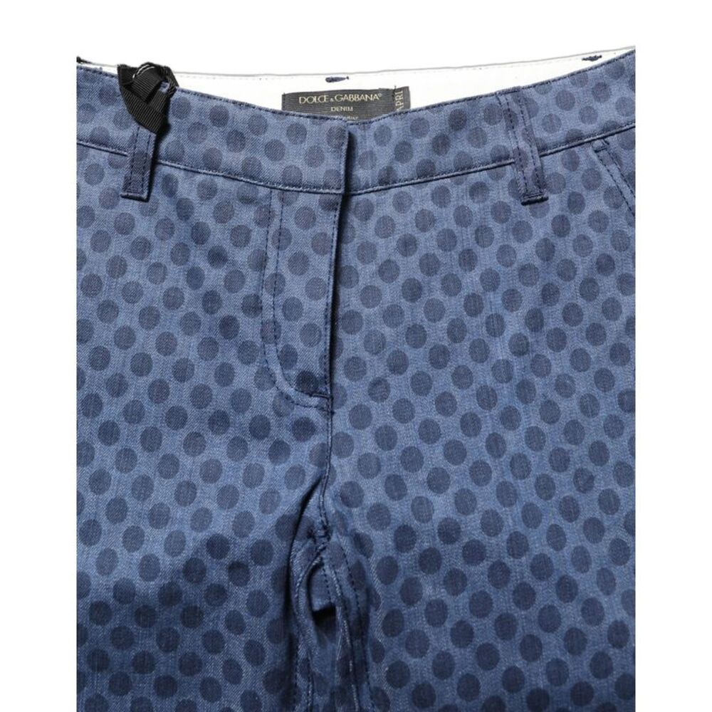 Dolce & Gabbana Blue Polka Dotted Slim Fit Capri Denim Women's Jeans